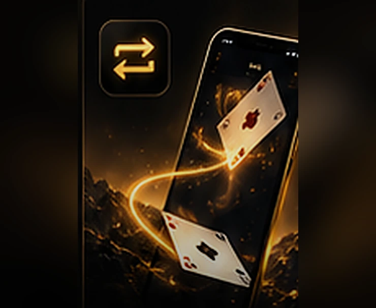 Des cartes franchissent un téléphone dans un tourbillon doré
